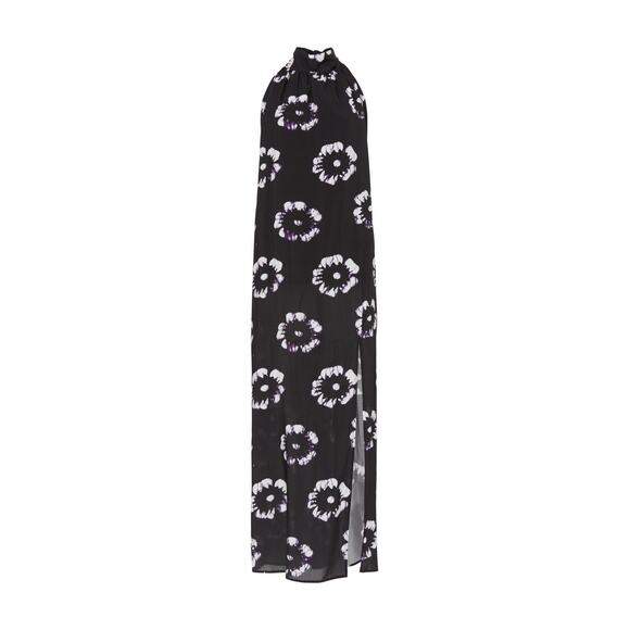Busayo Collective Hibiscus Floral Print Black Halter Tie Neck Maxi Dress Size XS - Picture 4 of 13